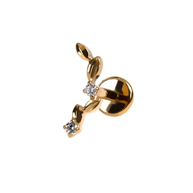 Lenkto dizaino titano labret su lapeliais ir akutėmis