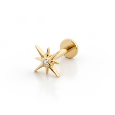 Žvaigždės formos titano labret su akute per vidurį