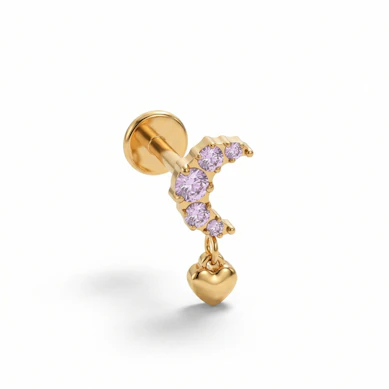 Titano labret su rožinėmis akutėmis papuoštu mėnuliu