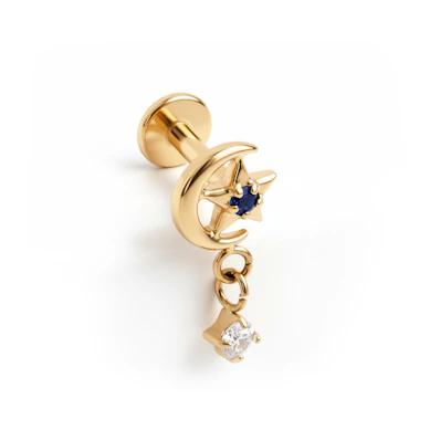 Titano mėnulio ir žvaigždės labret su pakabuku