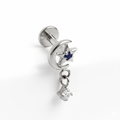 Titano mėnulio ir žvaigždės labret su pakabuku