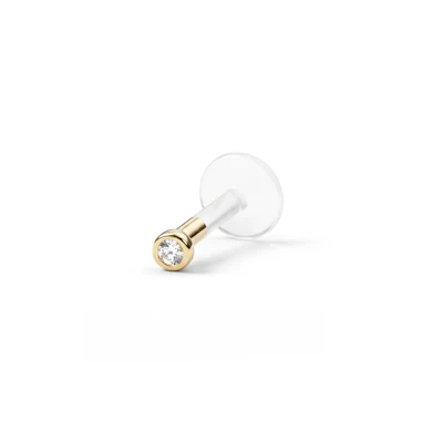 Labret auskaras su PTFE strypeliu ir rutuliuku iš 14k aukso