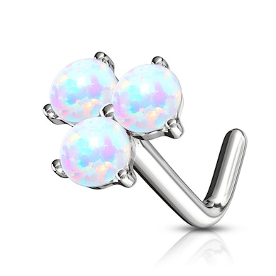 Auskaras į nosį iš 14k aukso su trimis opalo akmenukais - L formos