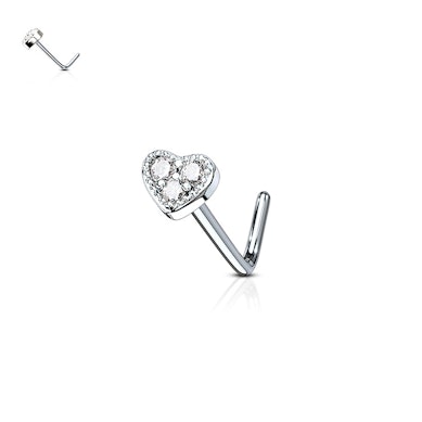 Auskaras į nosį su širdele ir trimis kristalais