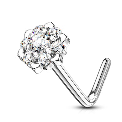 Auskaras į nosį iš 14k aukso su kristalais papuošta lotoso gėle