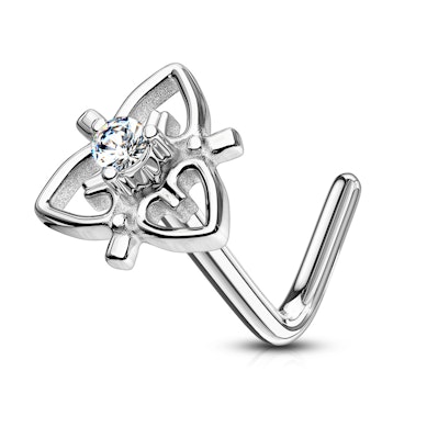Auskaras į nosį su kristalu ir širdele iš filigrano