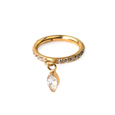 Titanium hinged ring with forward facing stones and marquise cut charm