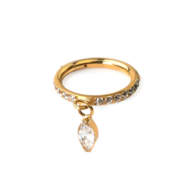 Titanium hinged ring with forward facing stones and marquise cut charm
