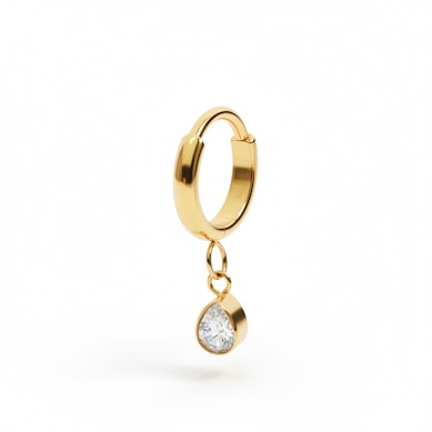 Žiedinis auskaras iš titano su ašaros formos pakabuku