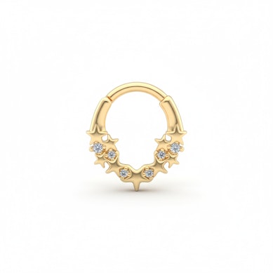 Žiedinis auskaras su priekyje esančiomis žvaigždutėmis ir akmenukais