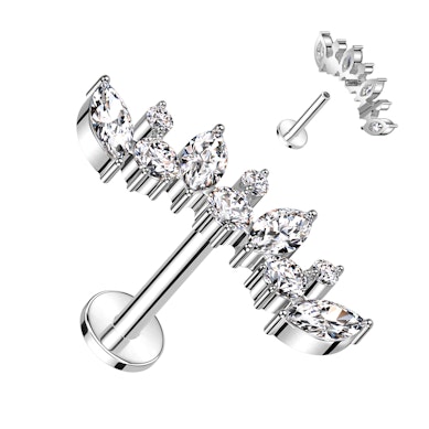 Labret auskaras iš titano su markizės ir apvalaus šlifavimo akmenėliais