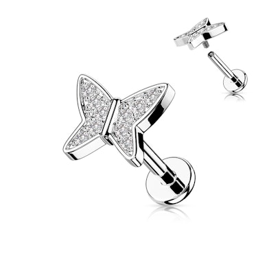 Labret auskaras su vidiniu sriegiu ir drugeliu