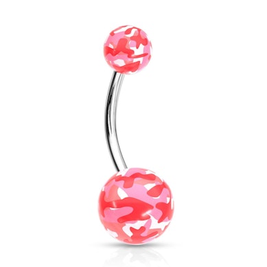 Belly button ring with camouflage balls