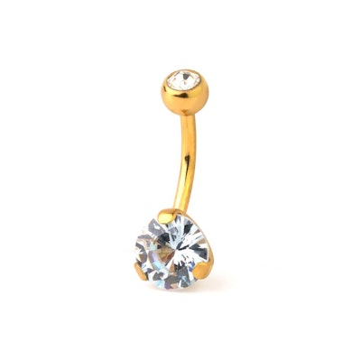 Belly button ring gold plated with large bottom gem