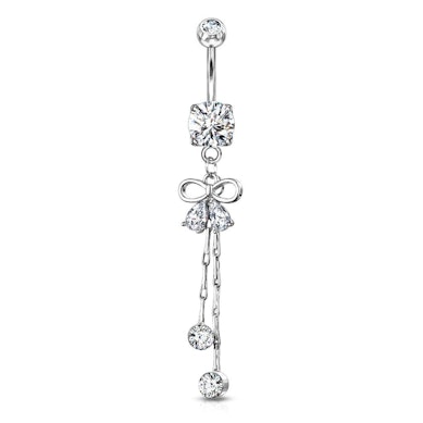 Belly button ring with bow and chain dangles