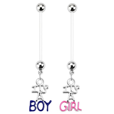 Pregnancy belly button ring with baby boy - baby girl dangle