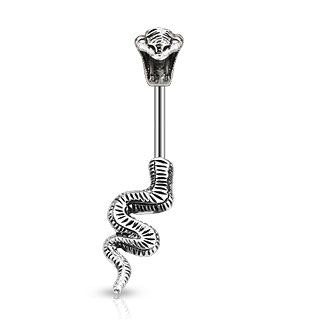 Belly button ring made of surgical steel with cobra