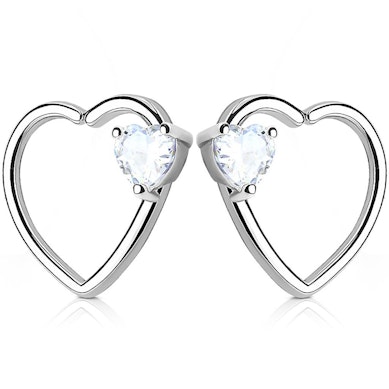 Ear piercing heart-shaped with studded heart charm