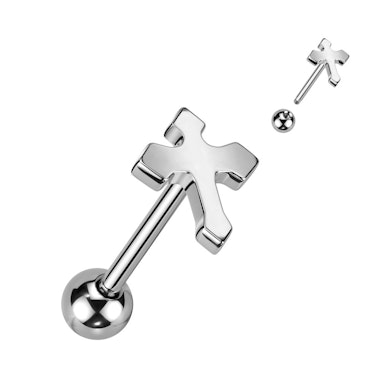 Tongue barbell with cross