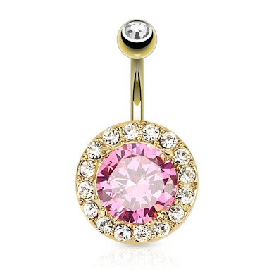Belly button ring gold-plated with large pink bead