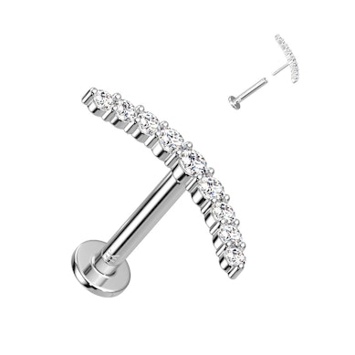 14K gold push-in labret with CZ stone arch