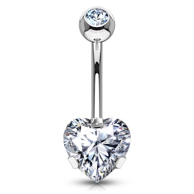 Belly button ring with prong-set heart in your choice of color