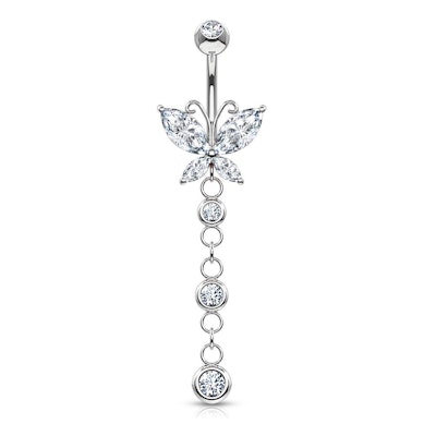 Belly button ring made of 14k gold with butterfly