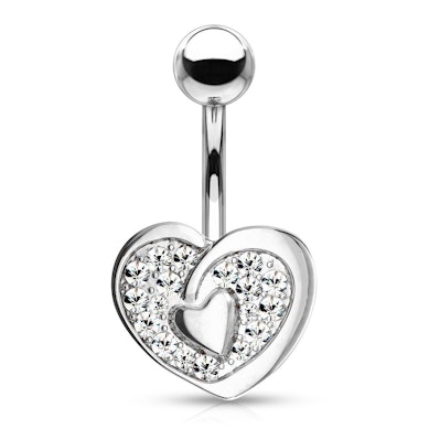 Belly button ring with heart shapes and stones