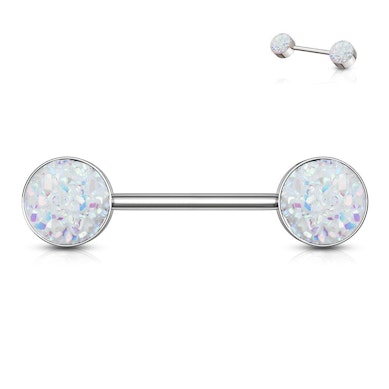 Nipple barbell with druzy stones