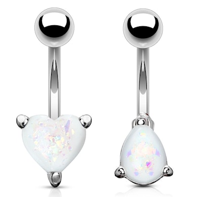 Belly button ring with opal stone in a variety of colors