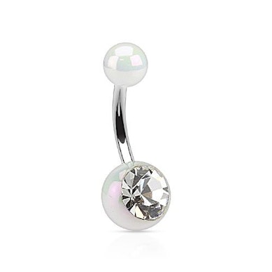 Belly button ring in metallic colors with clear stone