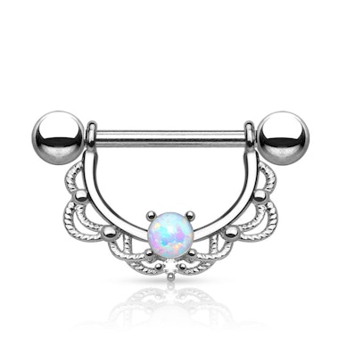 Nipple shield with filigree and opal stone