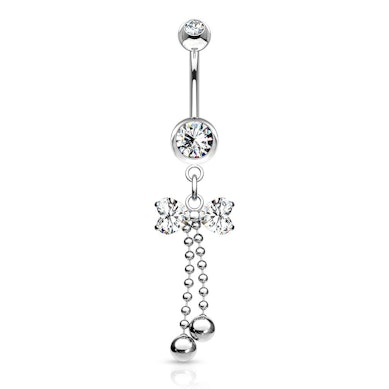 Belly button ring with bow and balls dangle
