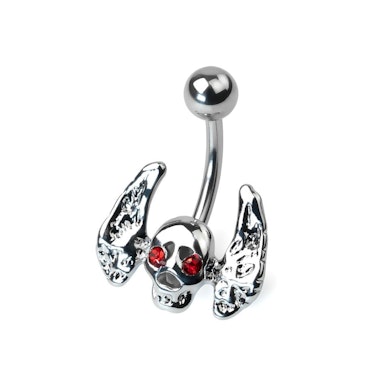 Belly button ring with skull and angel wings
