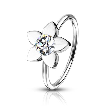 Seamless circular ring with lotus flower and central stone