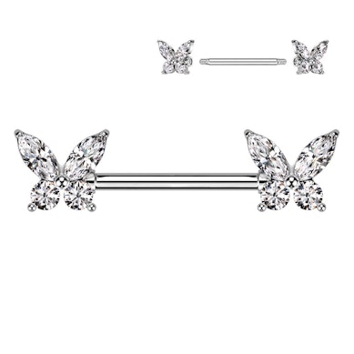 Nipple barbell with butterfly ends