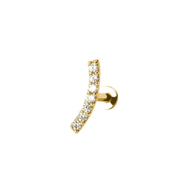 Push-in labret made of 14k gold with CZ paved curved top