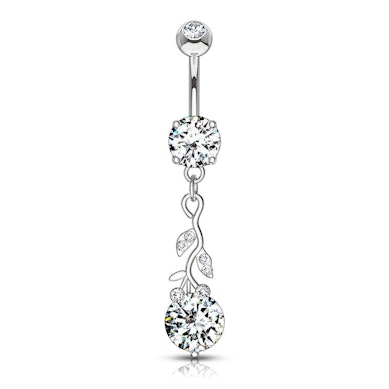 Belly button ring with studded branch dangle and stones