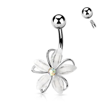 Belly button ring with flower