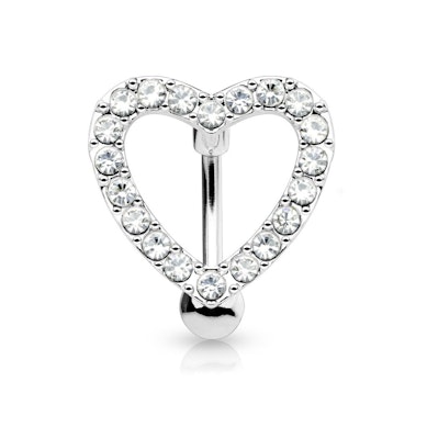 Belly button ring with inlaid edge heart