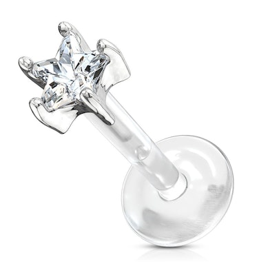 Labret made of 14k gold with star-shaped stone and ptfe post