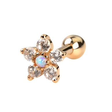 Ear piercing made of 14k gold with flower and opal stone