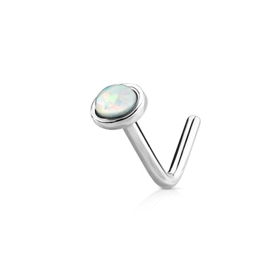 Nose ring made of 14k gold with opal half ball