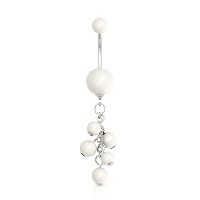 Belly button ring with pearl balls in dangle