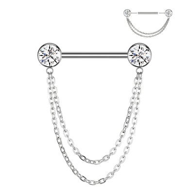 Titanium nipple barbell with chains