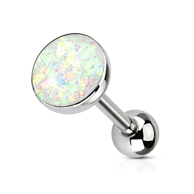 Tongue barbell with opal stone