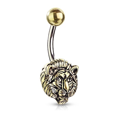 Belly button ring with lion head