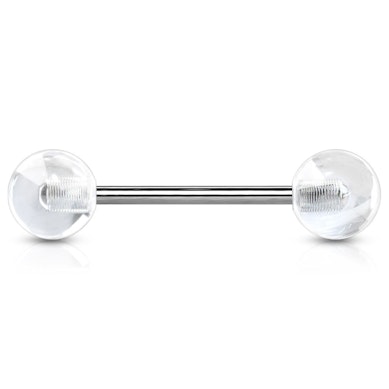 Tongue barbell made of titanium with glow in the dark acrylic balls