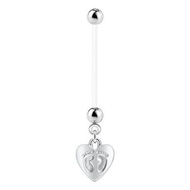 Pregnancy belly button ring with heart dangle and baby feet