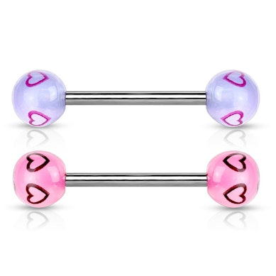 Tongue barbell with small hearts